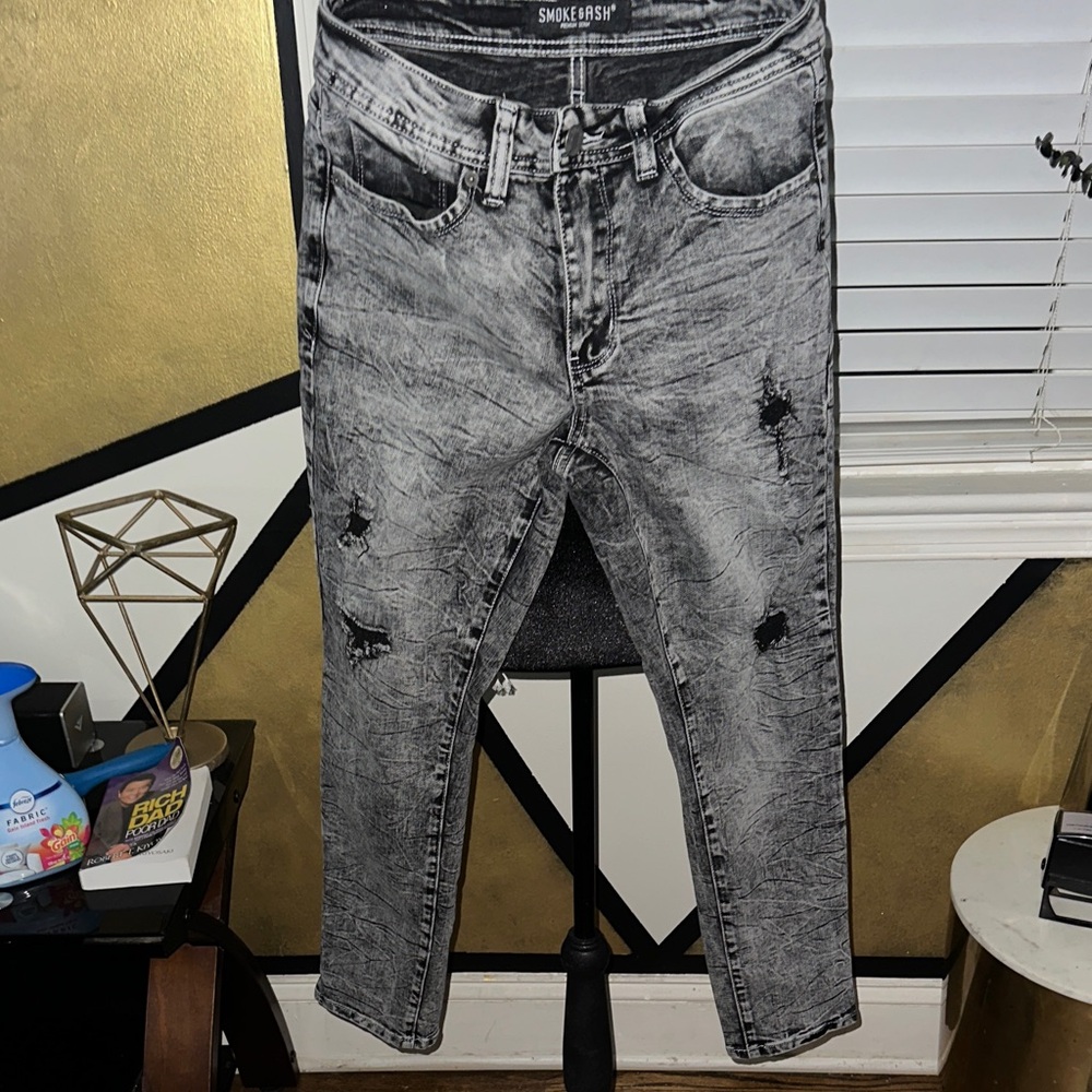Men's Distressed Skinny Jeans in Gray